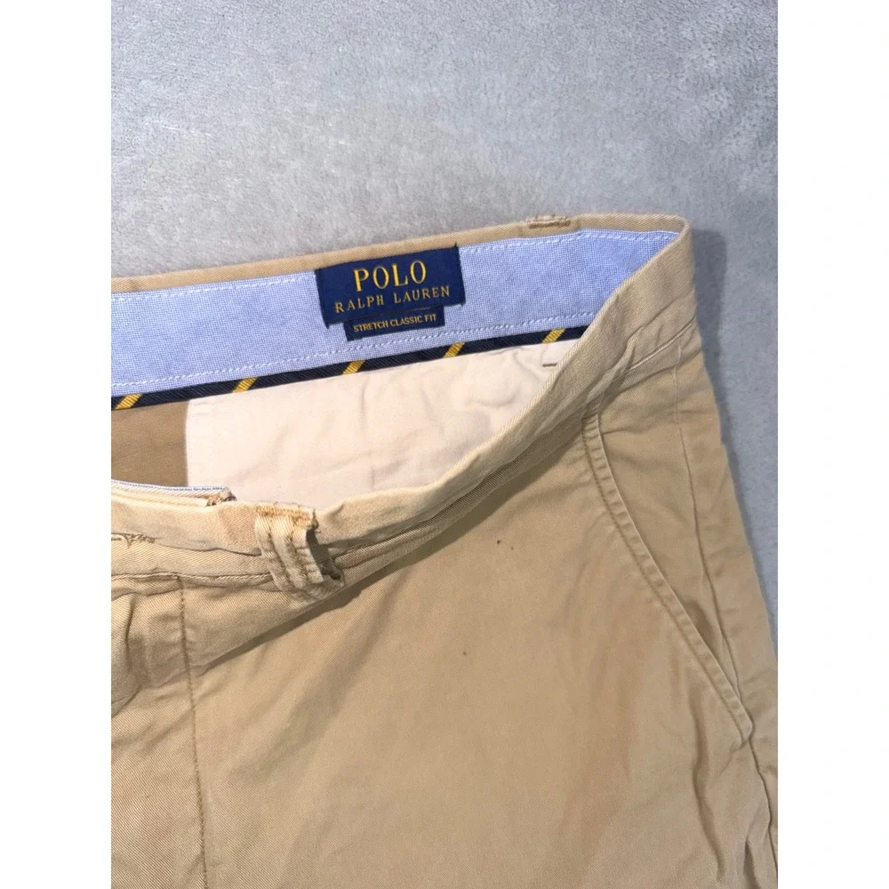 Polo Ralph Lauren Mens 33 Khaki Tan Stretch Classic Fit Chino Shorts Pony Logo
